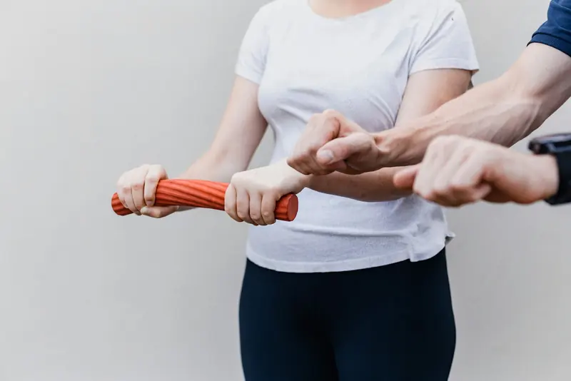 A strength exercise with a resistance band.